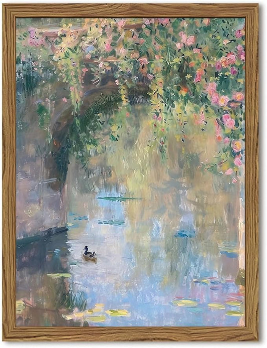 Framed Vintage Monet Canvas Wall Art, Floral Landscape Wall Decor Paintings
