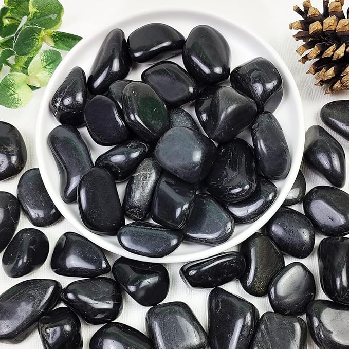 YISZM 40lbs Black Pebbles Mulch for Landscaping, 1-2 Inch High Polished Natural River Rocks for Plants, Decorative Stones Garden Outdoor and Indoor DIY Vase Filler Fish Tank Aquariums