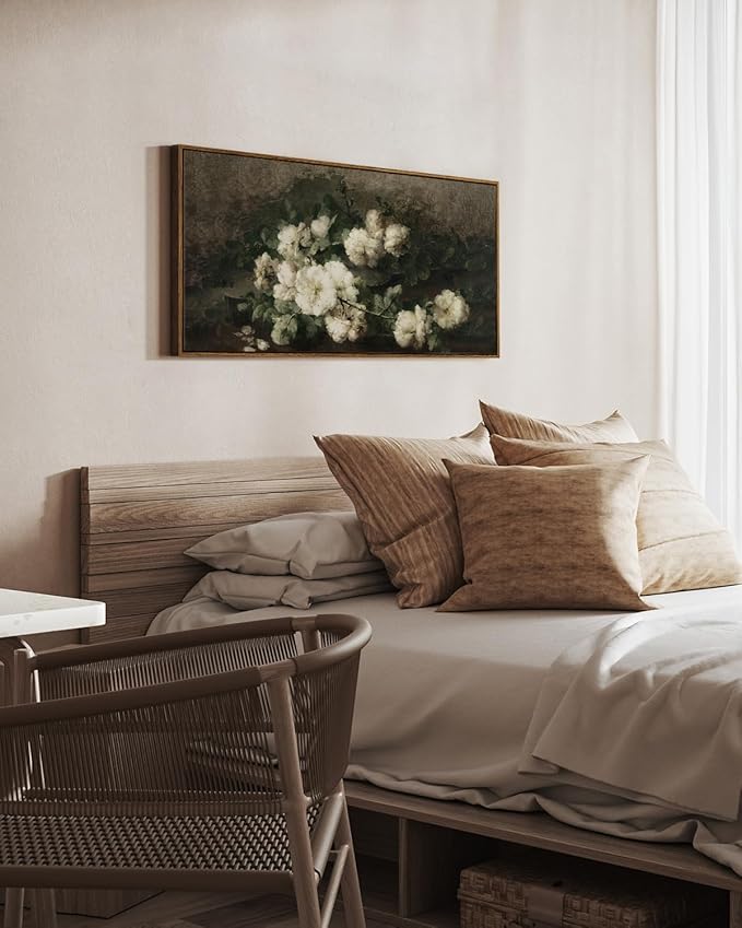 InSimSea Extra Large Framed Vintage Wall Art, Living Room Country Farmhouse Decor, Flowers Landscape Paintings, Canvas Prints, Retro Floral Long Pictures for Bedroom Above of Bed,24x48inch