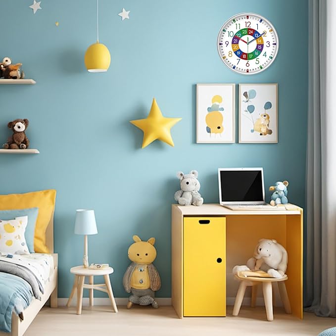 XFM Learning Clock for Kids Silent Non Ticking Battery Operated Colorful
