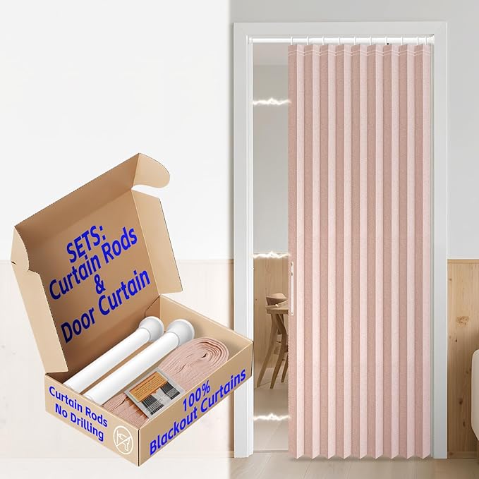 AJAZZ Blackout Curtain with Curtain Rods Included Invisible Accordion Doors
