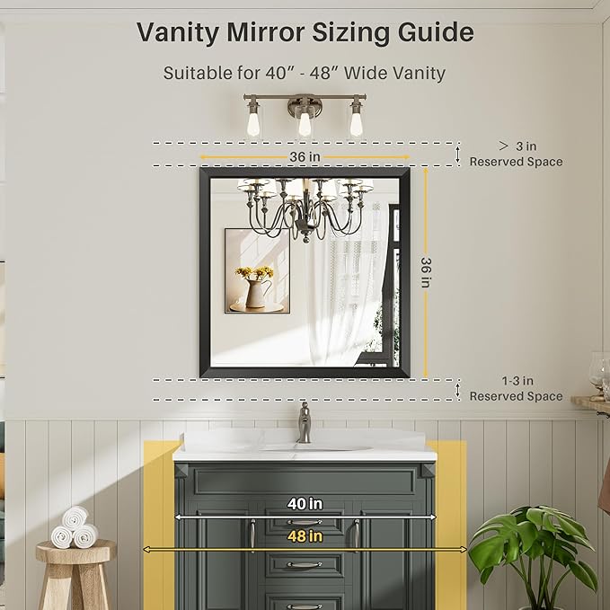 Briivue 36x36 Inch Black Bathroom Mirror