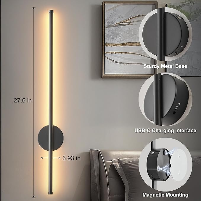 Battery Operated Modern Wall Sconces Set of Two, Rechargeable Wireless Wall