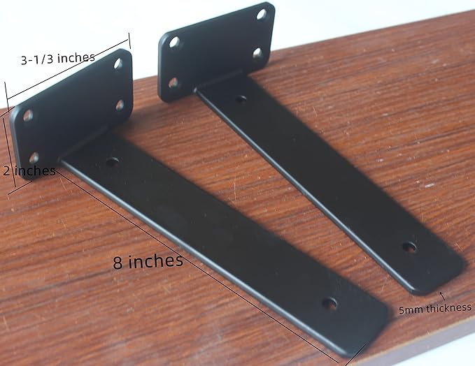10 Pack - 8 inch Black Hidden L Shelf Bracket Iron Floating Shelf Brackets