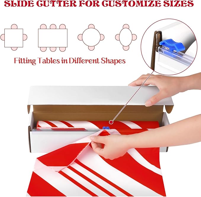 Kochorie 100 Ft x 54 Inch Christmas Candy Cane Striped Tablecloth Roll
