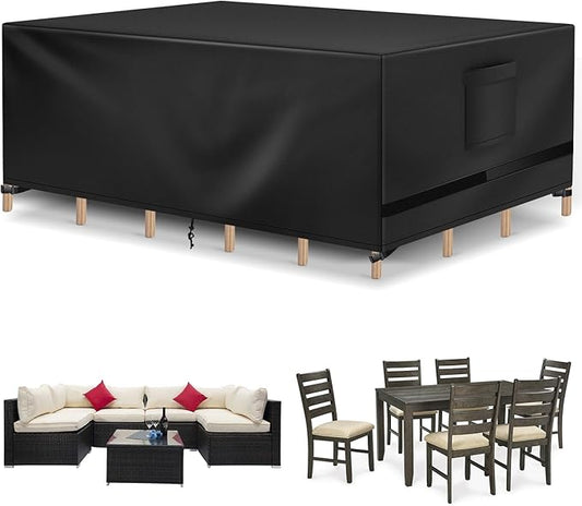 Richwon Patio Table Covers, Waterproof Rectangle, Heavy Duty for Sectional Set, 126.4"L x 63.4"W x 28"H, Black