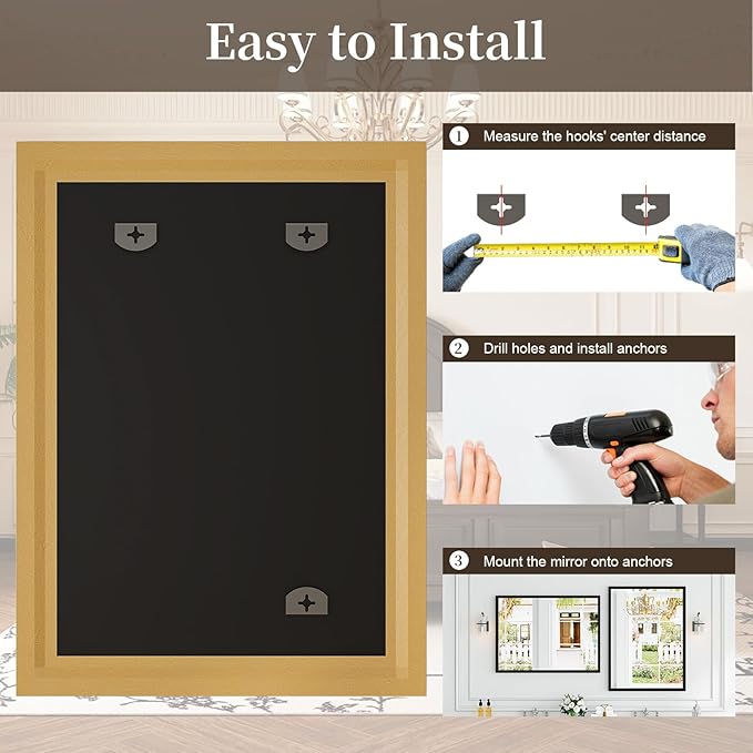 Syndra Black Wood Frame Bathroom Mirror, Waterproof Slim Deep Frame,