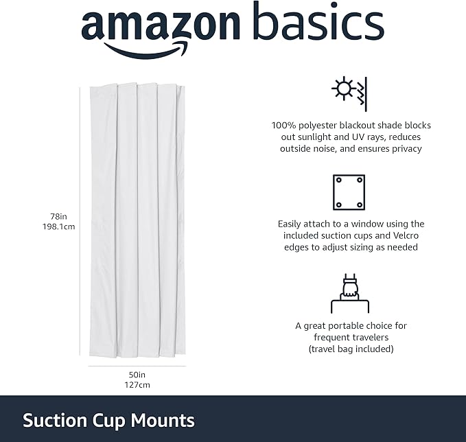 Amazon Basics Portable Room Darkening Light Blocking Blackout Curtain Shade