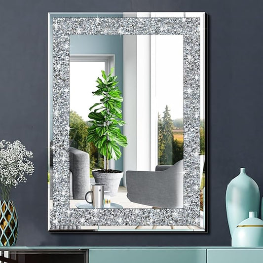 QMDECOR Crystal Crush Diamond Rectangle Silver Mirror