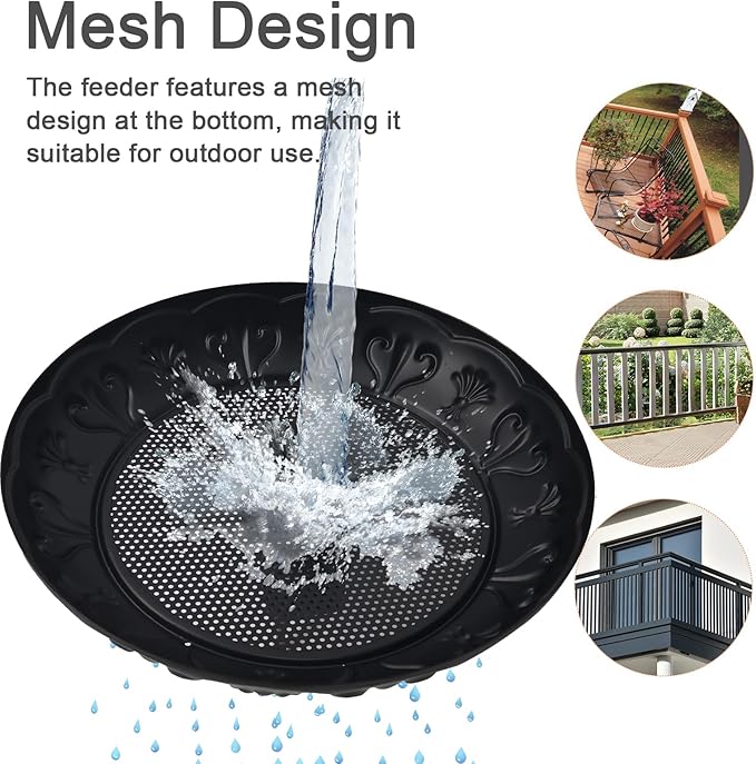 Deck Railing Bird Feeder Tray,Metal 11" Platform Bird Feeders Mesh Seed Tray for Outside/Balcony (Black-1pack)