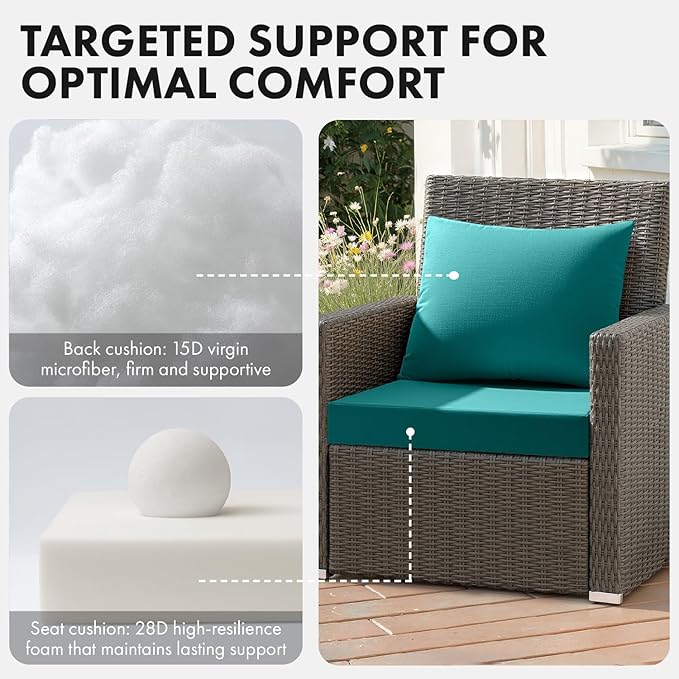 MIULEE Turquoise Outdoor Chair Cushion 22x22 Inch for Patio Furniture Linen Textured Waterproof & 3 Year Color Fastness Seat and Back Couch Cushion with Ties No Slip Design