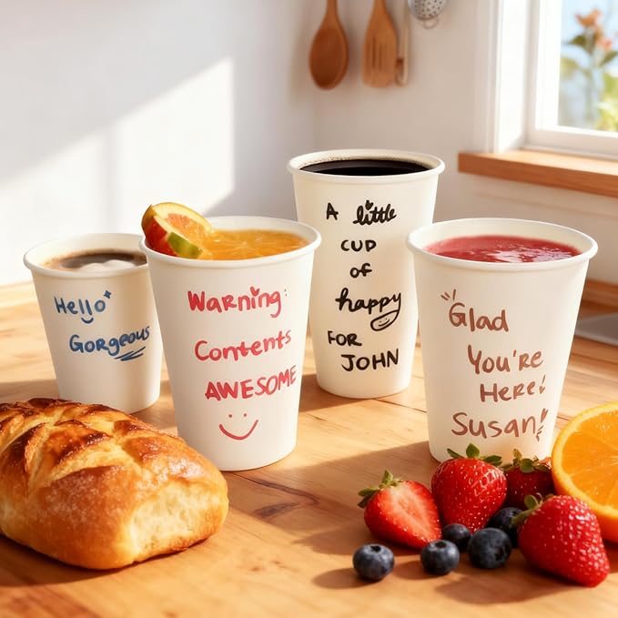 Finepak White Paper Cups 8 oz Disposable Coffee Cups, 300 Pack BPA Free Hot Cups, 300GSM Thickened White Disposable Cups, Bulk Small Drink Cups for Everyday Office Coffee Bar Supply Party Essentials
