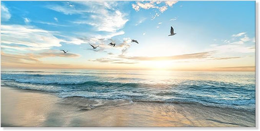 Goldfoilart Ocean Beach Sunset Canvas Wall Art