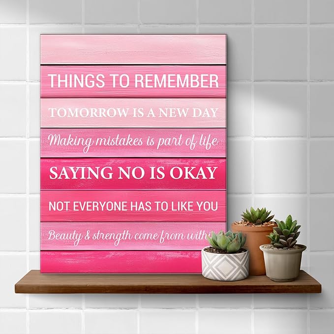 Inspirational Pink Wall Art Decor, Preppy Motivational Room Sign