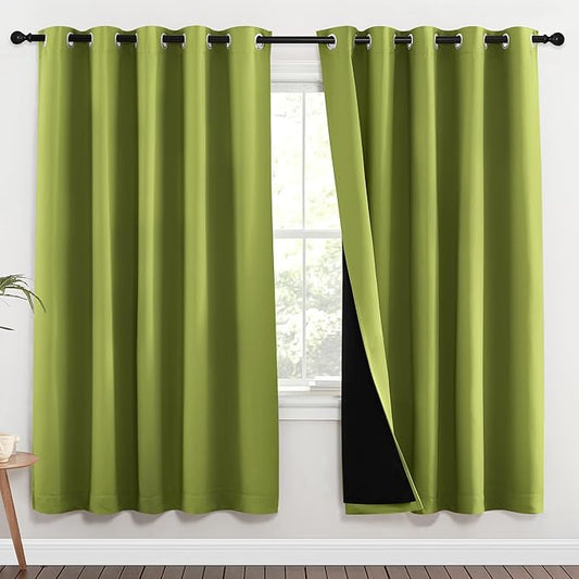 NICETOWN 100% Blackout Window Curtain Panels, Fresh Green, 2 Pieces, 62-inch