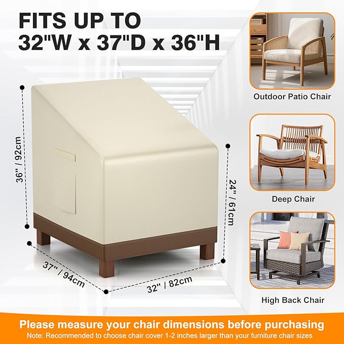 Patio Chair Covers Waterproof Heavy Duty Outdoor Furniture Cover with Air Vents for Lounge Lawn Deep Seat Outdoor Chair Beige & Brown 32W x 37D x 36H Inches (2 Pack)