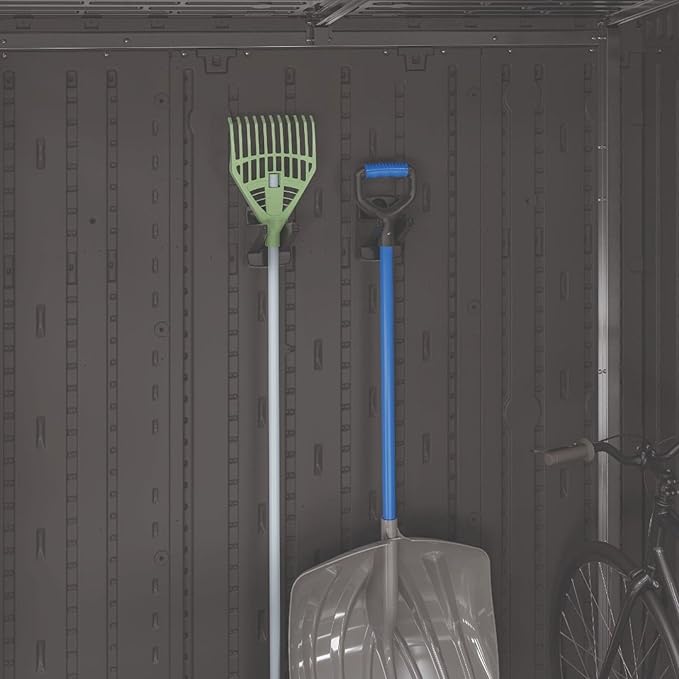 Suncast 6 Pack Wall Mount Hook Tool Organizer, Outdoor Rack System for Garage Storage, Closet, Shed, or Cleaning Organization, Black