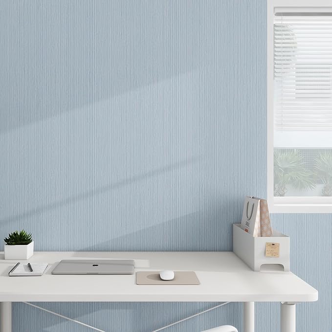 Grasscloth Textured Wallpaper Light Blue Linen Thick 24" X 394" Fabric Contact
