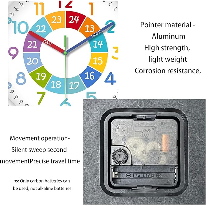 XFM Learning Clock for Kids Silent Non Ticking Battery Operated Colorful