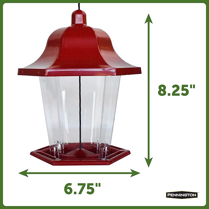 Pennington Songbird Lantern Bird Feeder, Red, 8 inches high 6 inches Wide at top, (100511311) (Pack of 2)