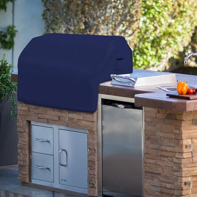 Covers & All Built-in Grill Cover for Outdoor Grill – Heavy Duty 12 oz Waterproof Built-in BBQ Grill Cover, PVC-Coated Polyester with Elastic Hem for Snug Fit (44 x 27 x 26 inches, Blue)