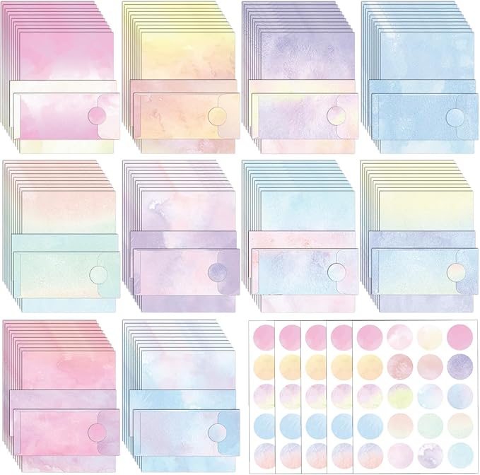 EggSun 250Pcs Watercolor Stationery Paper and Envelope Set with 100 Letterhead Papers and 50 Envelopes, 10 Design for Letter Writing Invitations Computer Holidays Party Notes, 8.5x11 Inch-Aesthetic