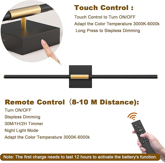 31.5 Inch Battery Operated Wall Sconce Set of Two, 8000mAh USB Rechargeable