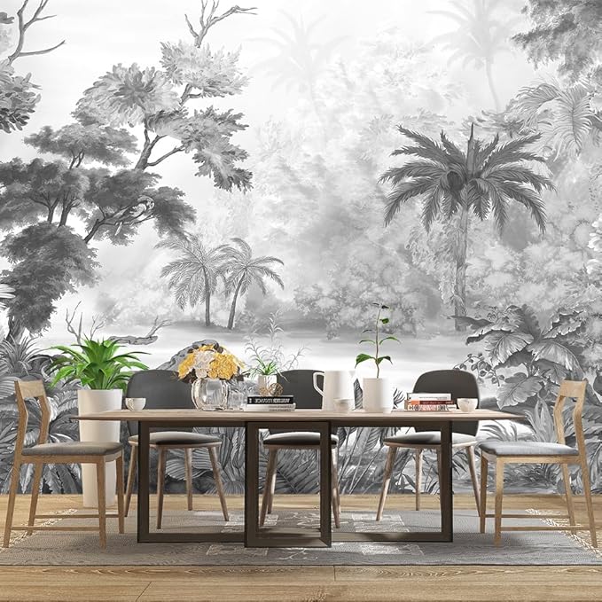 Grey Tropical Rainforest Plant wallpeper Living Room Bedroom Jungle Botanical