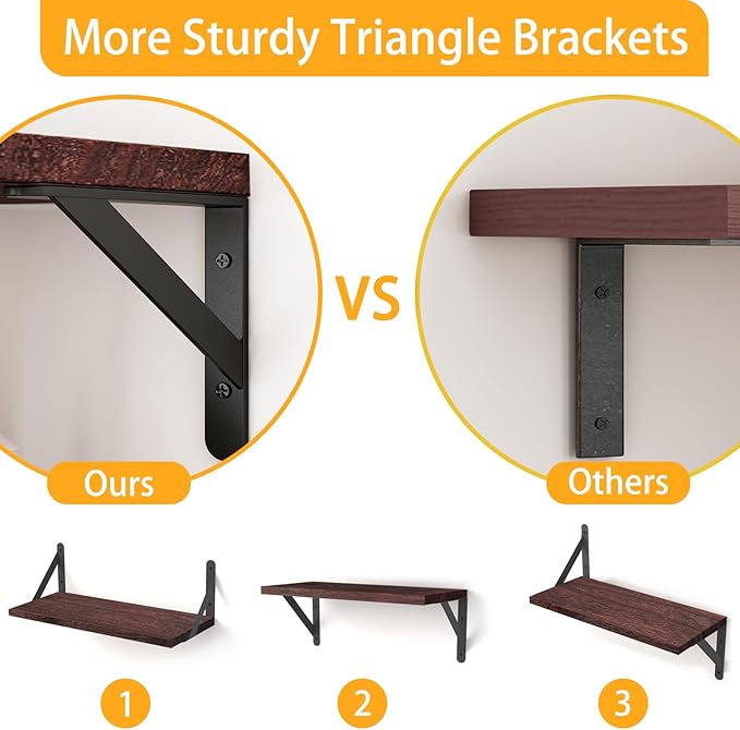 YGEOMER Floating Shelves for Wall, Different Sizes Walnut Red Brown Wall