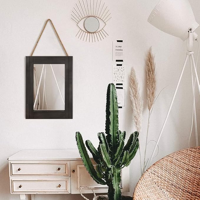 Rectangle Wall Mirror for Bathroom, Distressed White Wood Decor