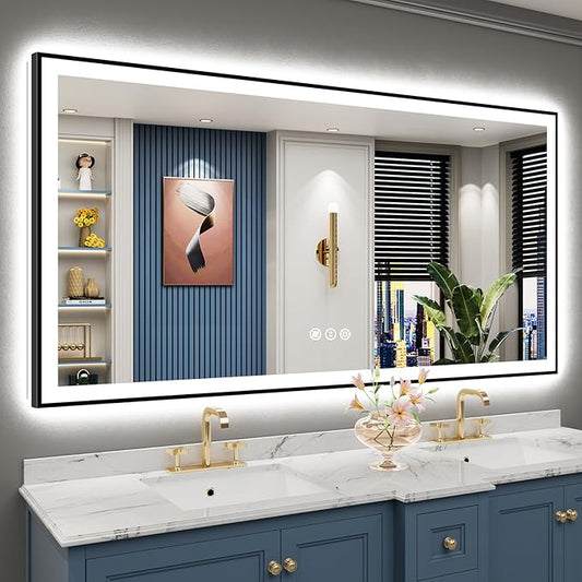 68x36 Black Framed LED Bathroom Mirror