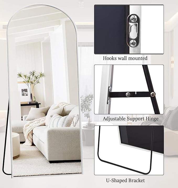 Rowjut Large 76"x34" Arched Full Length Mirror White Floor &Standing