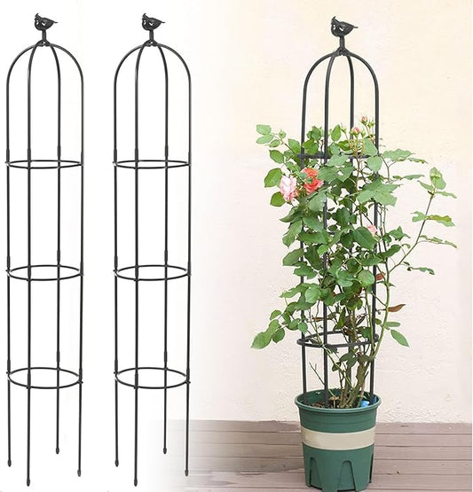 2PCS Garden Obelisk Trellis for Climbing Plants, Kalolary 6FT Black Garden Tower Trellises Rustproof Metal Potted Plant Climbing Support for Indoor Outdoor Flowers Vegetable Fruits Vines Support