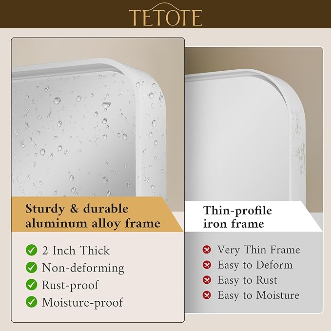 TETOTE 48 x 36 White Mirror for Bathroom Metal Frame Wall Mounted Rectangle