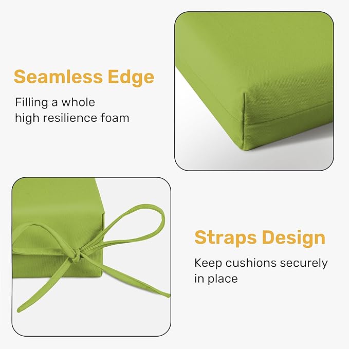 UNIKOME Outdoor Chair Cushions Pack of 4, Water Resistant Patio Cushions with Ties, High Density Sponge Filling Square Corner Seat Cushions for Outdoor Furniture, 19"*19"*3", Green