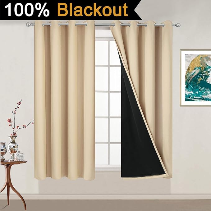 Yakamok Beige 100% Blackout Curtains