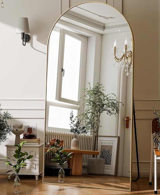 GLSLAND-34x76 inch Wall Mount Arched Full Length Mirror-Aluminum Alloy Frame