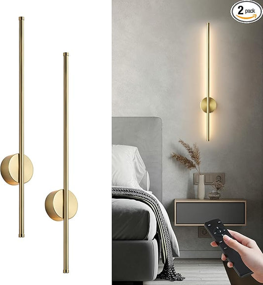 Battery Operated Modern Wall Sconces, Dimmable Wireless Wall Light Set of Two