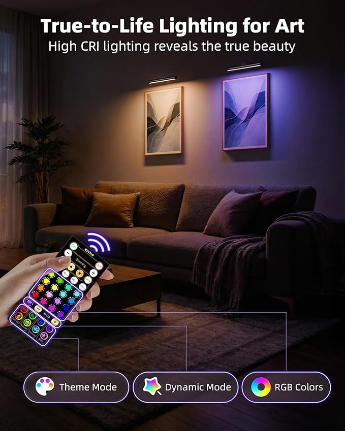 EZVALO 13 Inch Wireless Picture Lights, 4000mAh Rechargeable Battery RGB Colors