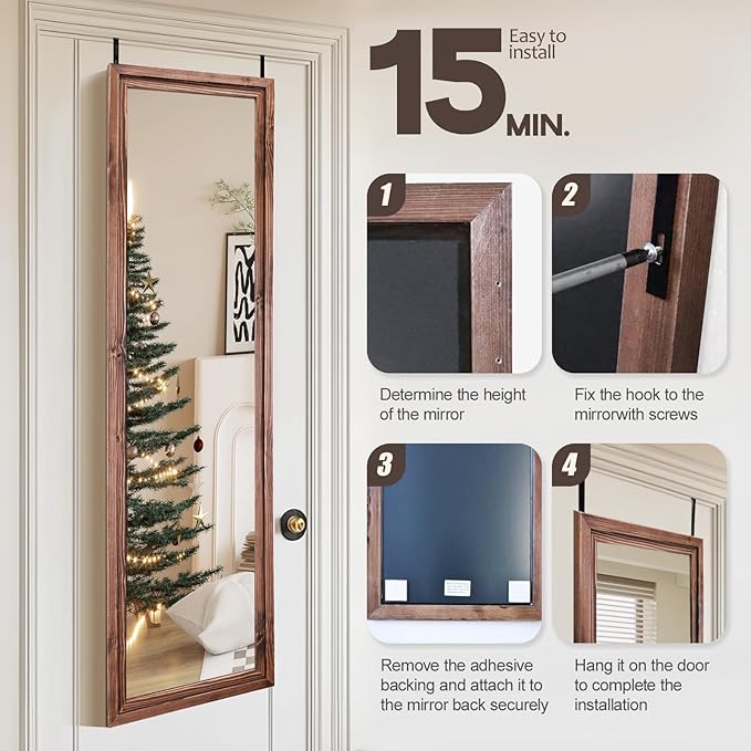 48"x14" Door Mirror, Rustic Full Length Mirror, Over The Door Hanging Mirrors
