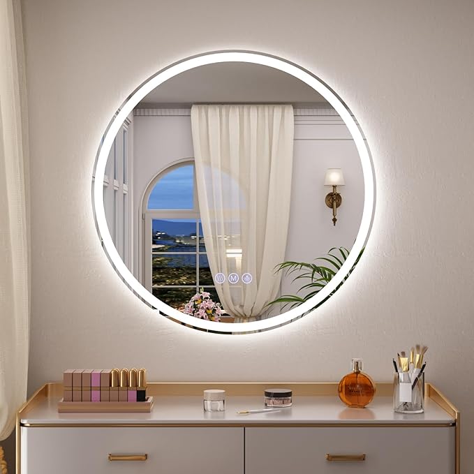BEAUTYPEAK 30x30 LED Round Bathroom Mirror