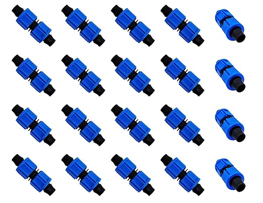 20pcs Drip Irrigation Coupling, Blue Connector Farm Irrigation Tools, Universal Joint Drip Irrigation Tube Fitting Set (0.78 Inch)
