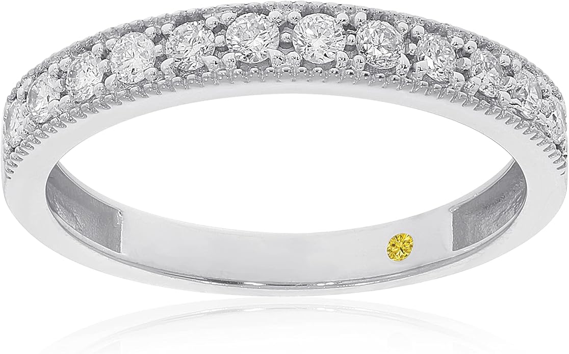 Lab Grown Diamond Wedding Bands for Women | 10K Yellow, White and Rose Gold Certified 1/10 - 1/2 Carat Milgrain Diamond Anniversary Bands, Promise Rings and Stackable Bands