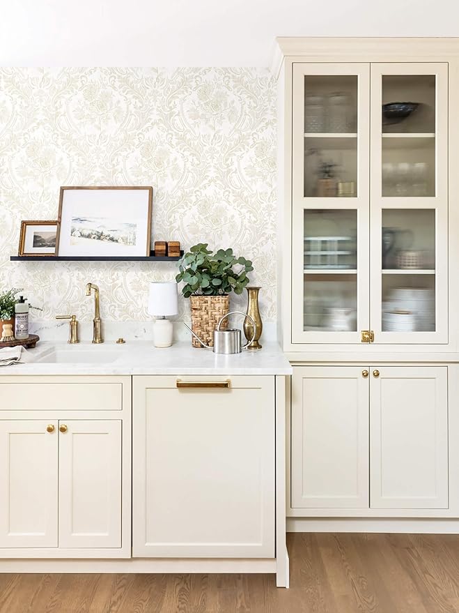 Ismoon Floral Peel and Stick Wallpaper Vintage Beige Contact Paper Boho