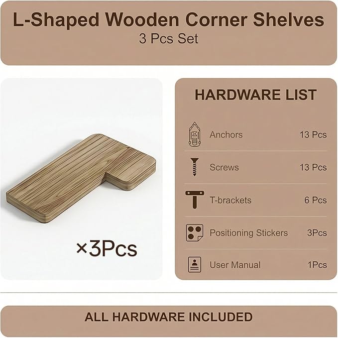 16 Inch Solid Wood Floating Corner Shelves 3 Pack