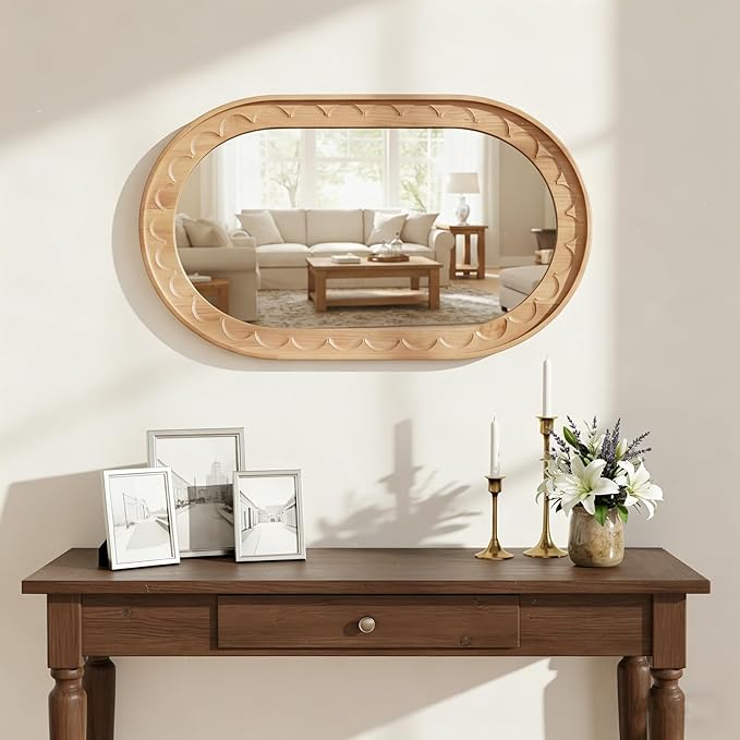 Wood Bathroom Mirror, 30 x 18 Inch Wood Wall Mirror