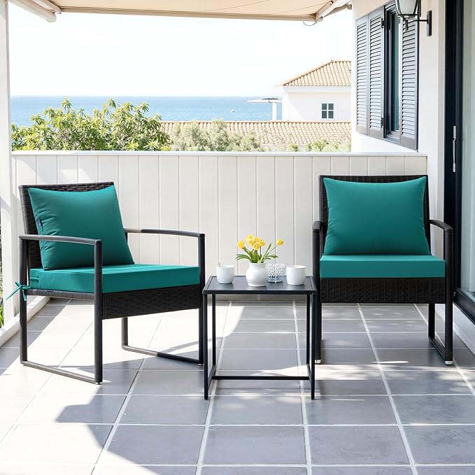 MIULEE Turquoise Outdoor Chair Cushion 22x22 Inch for Patio Furniture Linen Textured Waterproof & 3 Year Color Fastness Seat and Back Couch Cushion with Ties No Slip Design