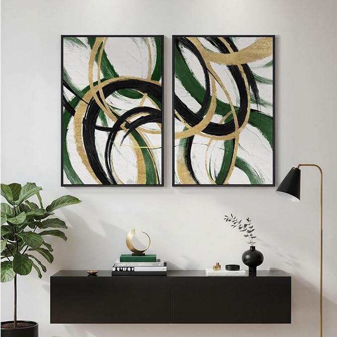 Framed Green Abstract Wall Art Set of 2