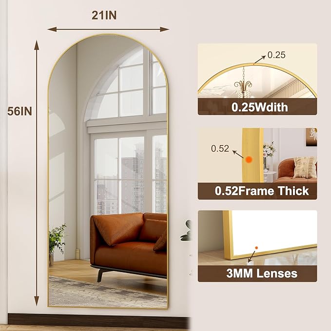 HARRITPURE 56"x21"Full Length Mirror Arch Floor Mirrors