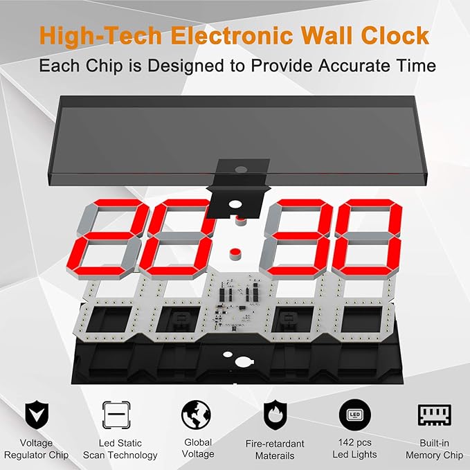 CHKOSDA LED Large Digital Wall Clock, Oversize Wall Clock